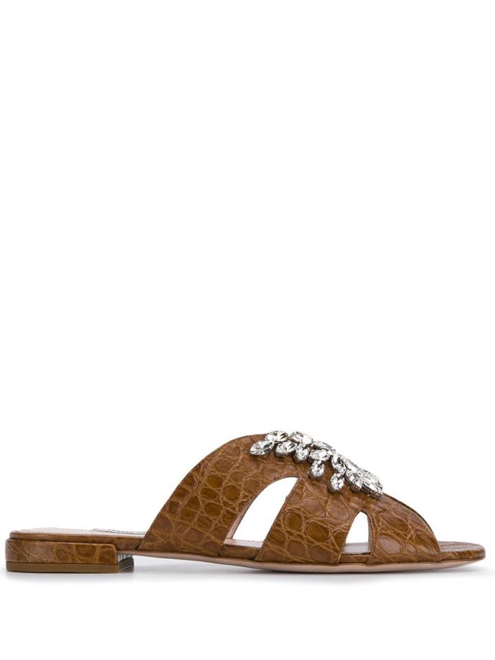 Miu Miu Croco-print Flat Sandals - Brown