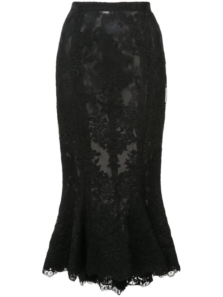 Marchesa Lace Fishtail Skirt - Black