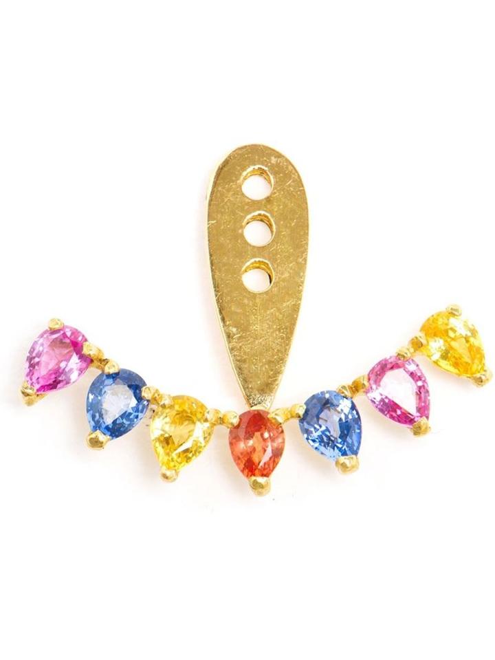 Yvonne Léon 18k Gold And Rainbow Sapphire Lobe Earring, Women's