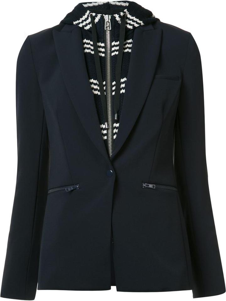 Veronica Beard Layered Hooded Blazer, Women's, Size: 6, Blue, Cotton/polyester/spandex/elastane