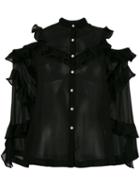 Robert Rodriguez - Cut-out Shoulders Ruffled Shirt - Women - Silk - 6, Women's, Black, Silk