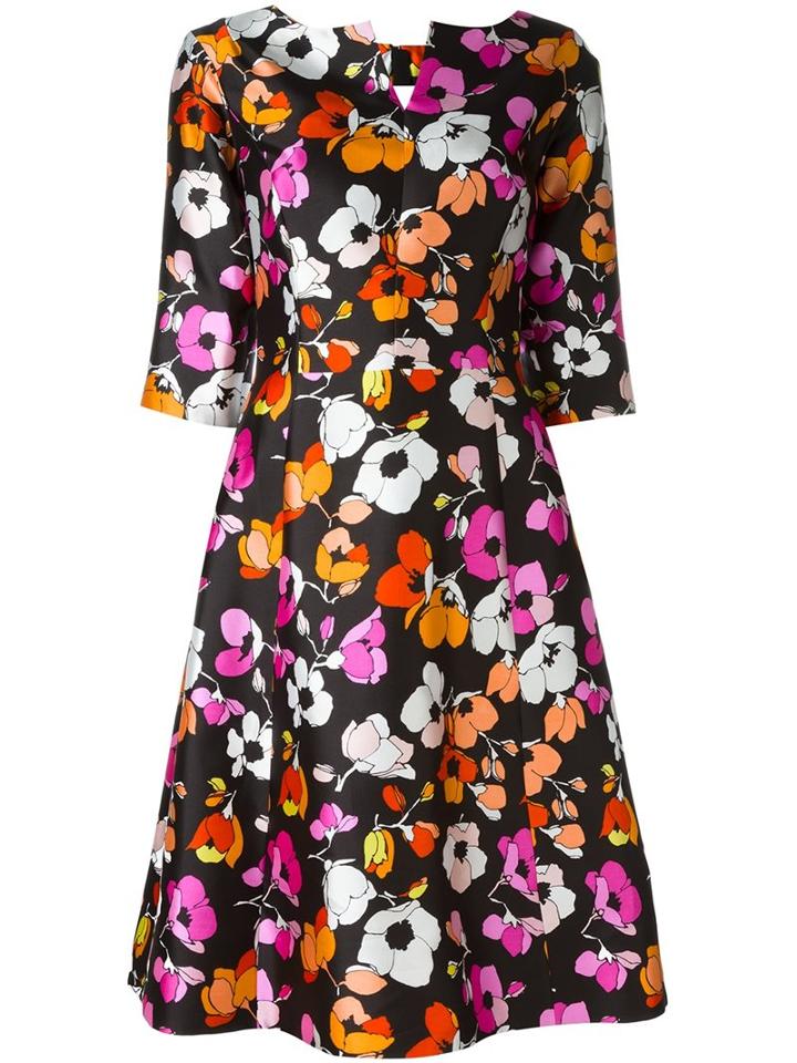 Oscar De La Renta Flower Print Dress, Women's, Size: 8, Silk/cotton