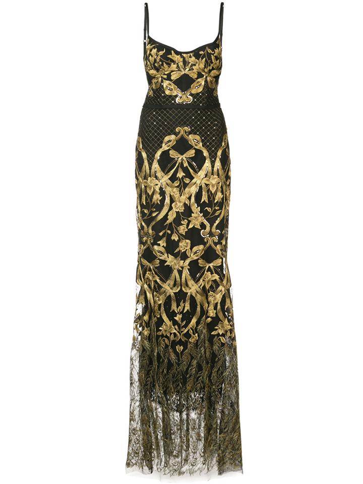 Marchesa Notte Embroidered Corset Gown - Black