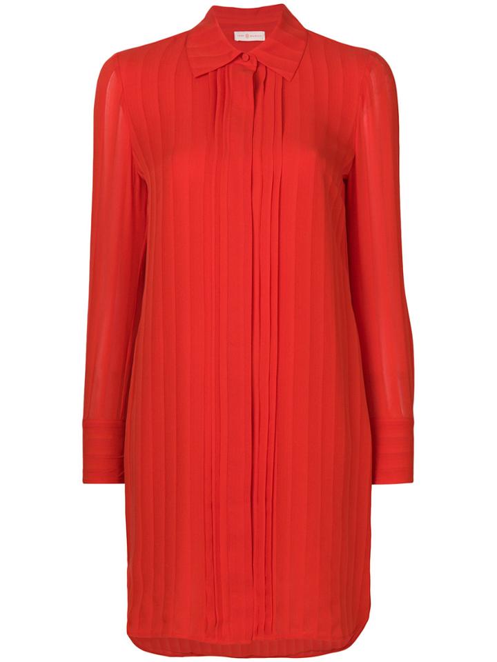 Tory Burch Pleated Shirt Dress - Red
