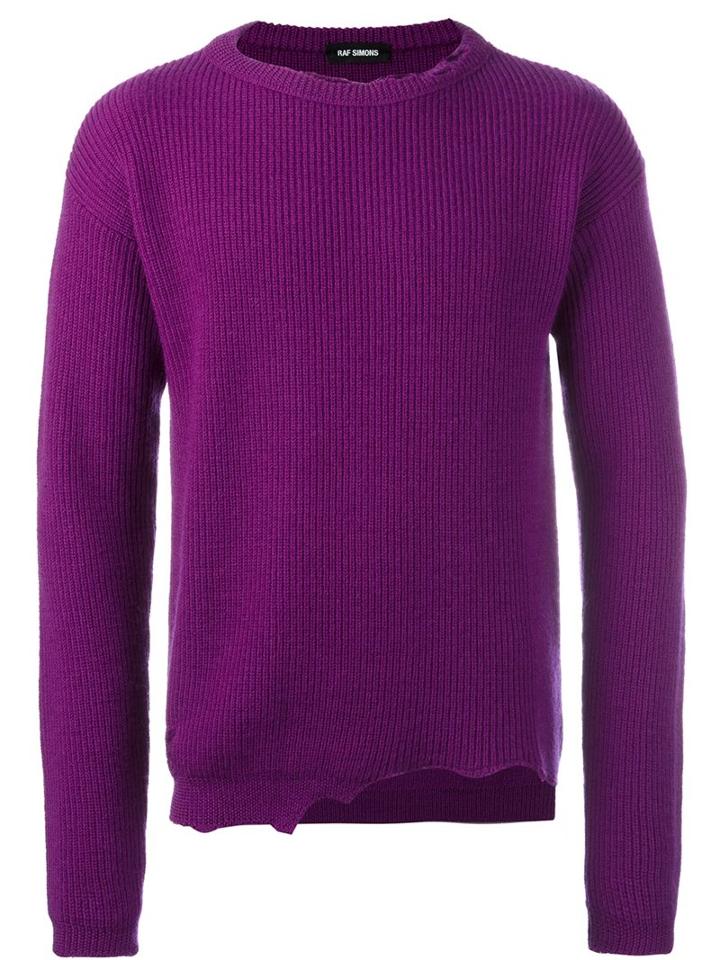 Raf Simons Distressed Jumper, Men's, Size: Large, Pink/purple, Virgin Wool