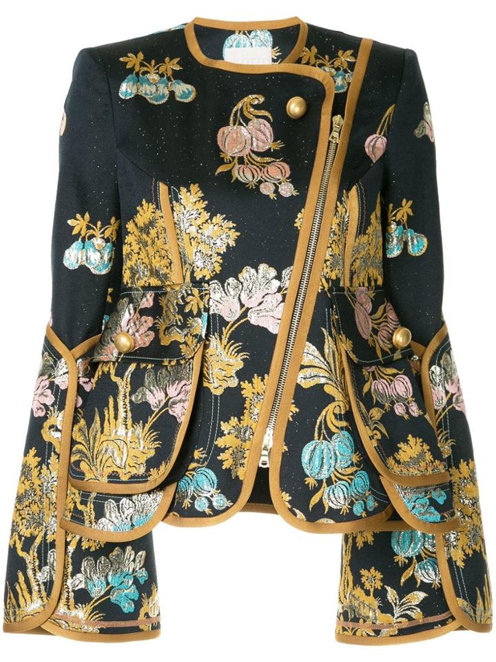 Peter Pilotto Floral-jacquard Biker Jacket - Blue