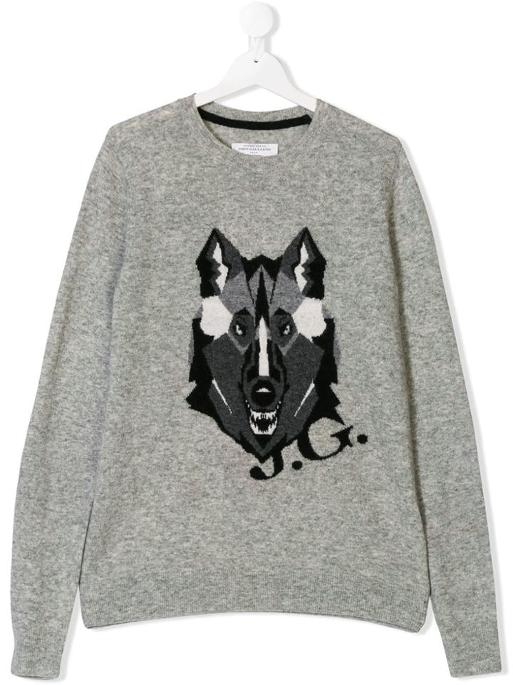 John Galliano Kids Wolf Embroidered Jumper - Grey