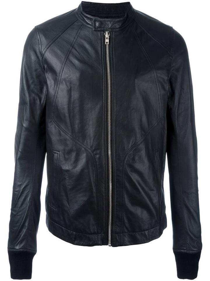 Rick Owens Band Collar Jacket, Men's, Size: 52, Black, Lamb Skin/cupro/viscose