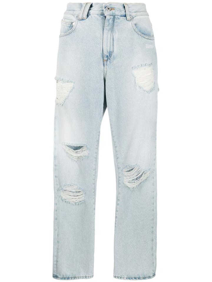 Off-white Ripped Straight Leg Jeans - Blue