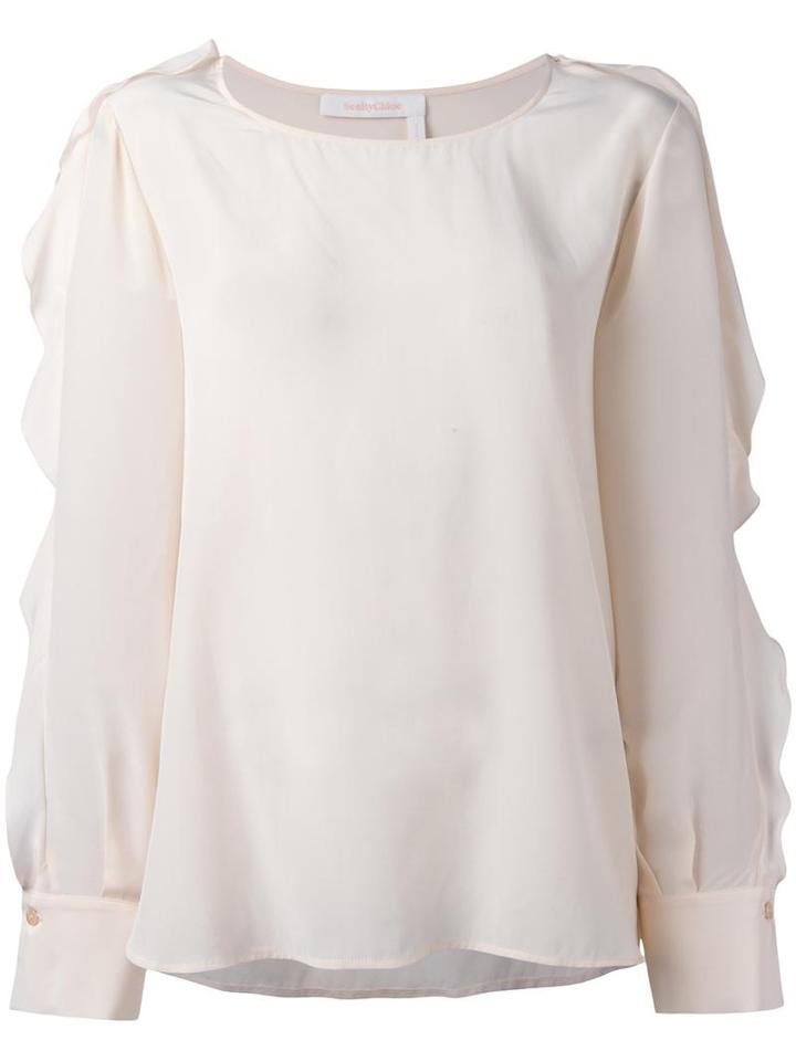See By Chloé Ruffle Sleeved Blouse, Women's, Size: 38, Pink/purple, Silk