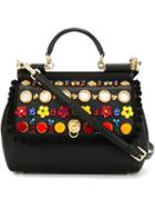 Dolce & Gabbana Medium Sicily Tote, Women's, Black, Leather/glass/metal Other