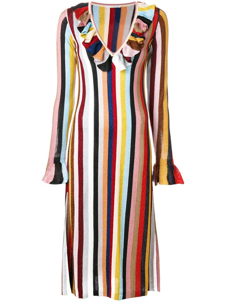 Marco De Vincenzo Striped Ruffle Trim Dress - Multicolour