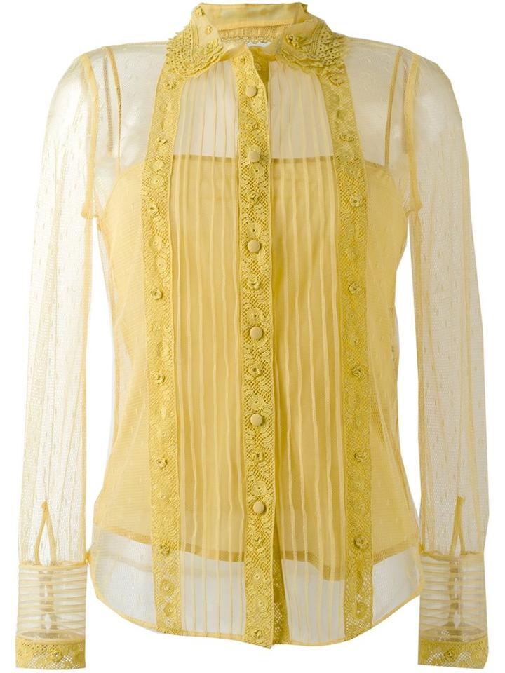 Red Valentino Embroidered Semi-sheer Shirt, Women's, Size: 42, Yellow/orange, Polyester/silk/cotton