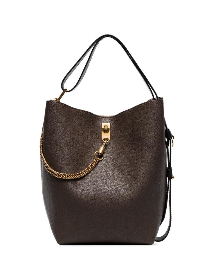 Givenchy Grey Gv3 Grained Leather Bucket Bag - Brown