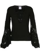 Chanel Vintage Lace-embroidered Flared Top - Black