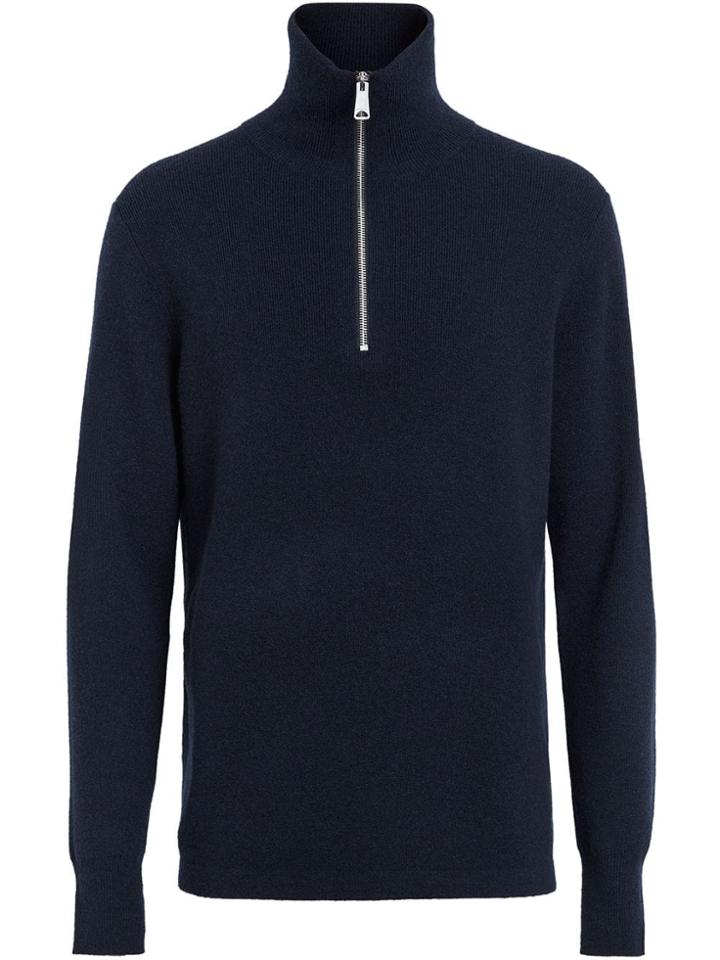 Burberry Rib Knit Cashmere Half-zip Sweater - Blue