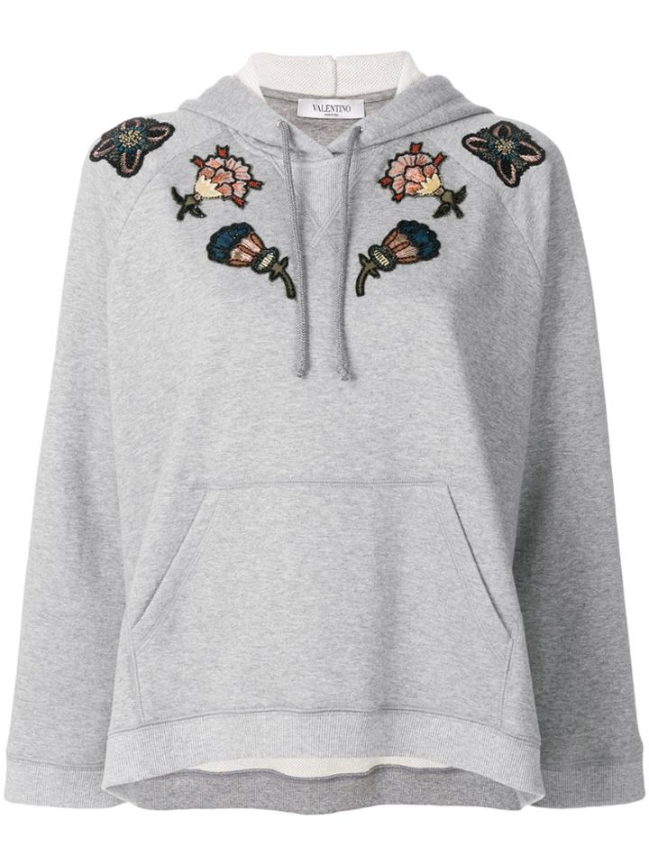 Valentino Floral Embroidered Hoodie - Grey