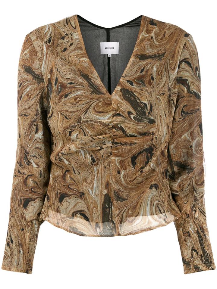 Nanushka Ruched Front Long Sleeve Top - Neutrals