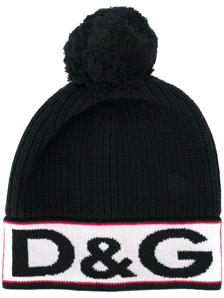Dolce & Gabbana Intarsia Logo Bobble Hat - Black