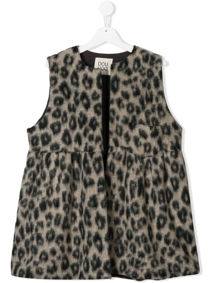 Douuod Kids Teen Leopard Print Gilet - Grey