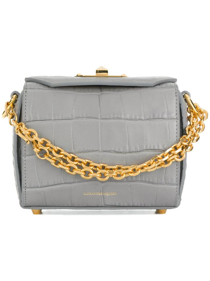 Alexander Mcqueen Box Crocodile Embossed Bag - Grey