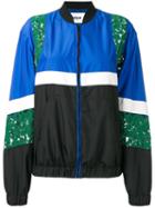 Msgm Lace Detail Bomber Jacket, Women's, Size: 44, Blue, Polyamide/polyester