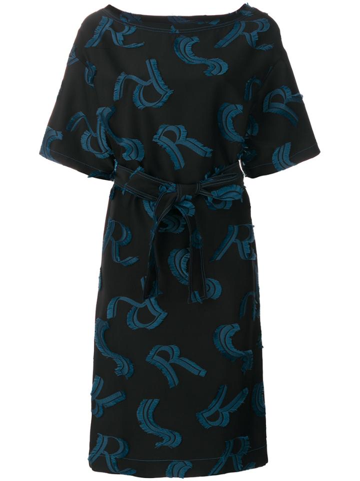 Sonia Rykiel Monogram Print Tie Waist Dress - Black