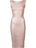 Hervé Léger Sleeveless Fitted Dress, Women's, Size: Xs, Nude/neutrals, Nylon/spandex/elastane/rayon