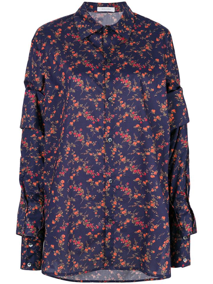 Delada Layered Sleeve Floral Shirt - Blue