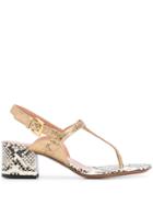 L'autre Chose Snake Print Sandals - Gold