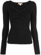 Michael Kors Ruched V-neck Top - Black