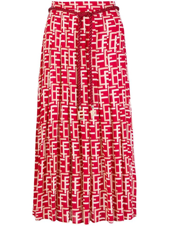 Elisabetta Franchi Geometric Printed Pleated Skirt - Red