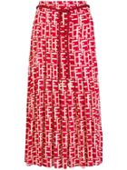 Elisabetta Franchi Geometric Printed Pleated Skirt - Red