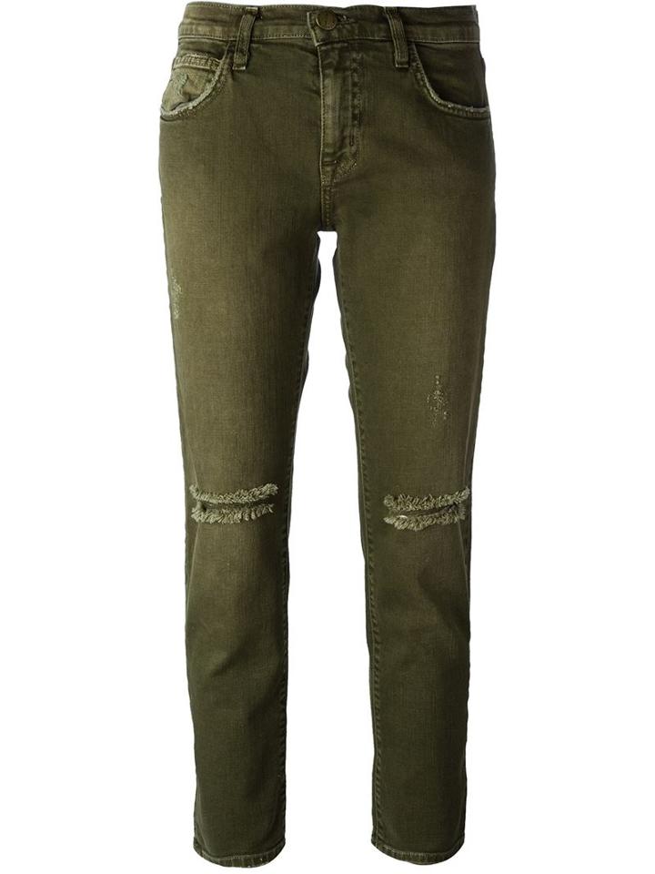 Current/elliott Distressed Cropped Jeans, Women's, Size: 27, Green, Cotton/spandex/elastane