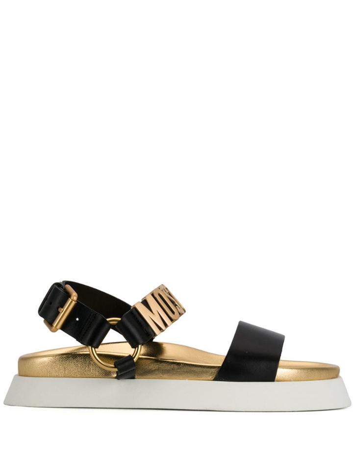 Moschino Logo Strap Flatform Sandals - Black