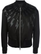 Neil Barrett Lightning Bolt Print Bomber Jacket, Men's, Size: Large, Black, Polyamide/acetate/cupro/cotton