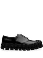 Prada Brushed Leather Laced Derby Shoes - Black