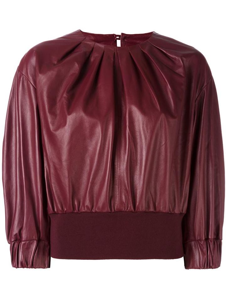 Drome Pleated Cropped Blouse, Women's, Size: Small, Red, Leather/polyamide/spandex/elastane/polyacrylic