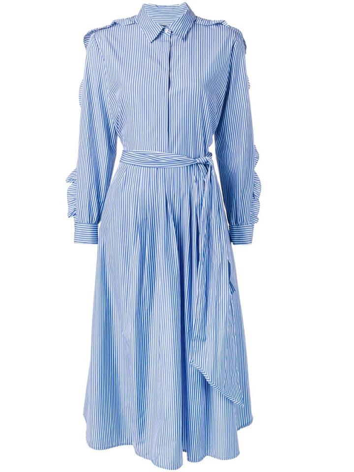 Max Mara Ruffle Inserts Striped Shirt Dress - Blue