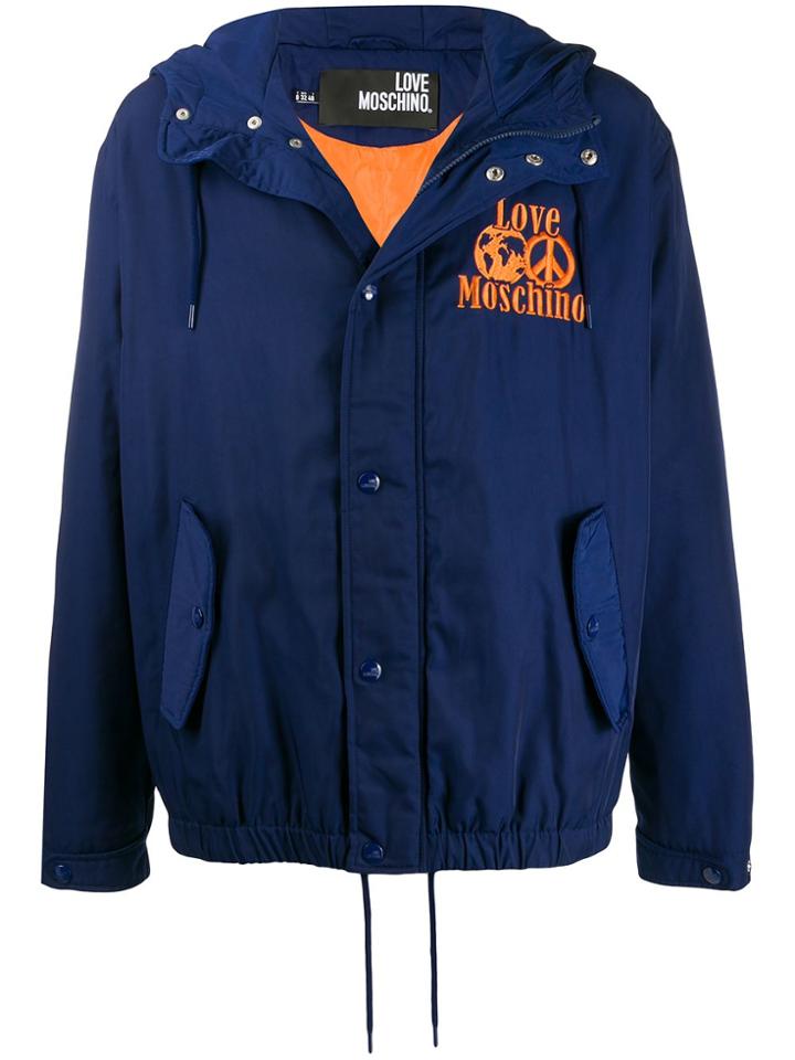 Love Moschino Embroidered Logo Hooded Jacket - Blue