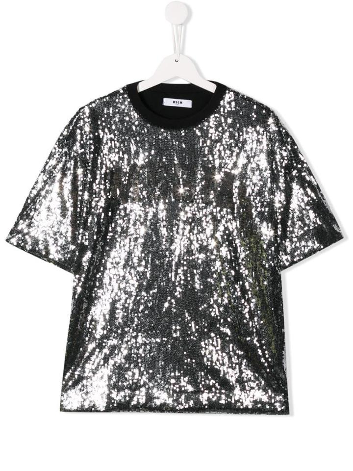 Msgm Kids Teen Sequined Logo T-shirt - Silver