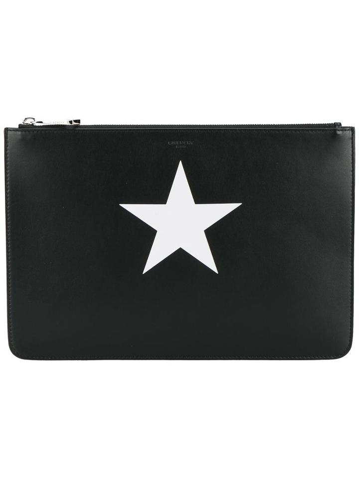 Givenchy Star Print Pouch, Women's, Black, Calf Leather/cotton