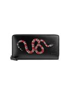 Gucci Kingsnake Print Leather Zip Around Wallet - Black