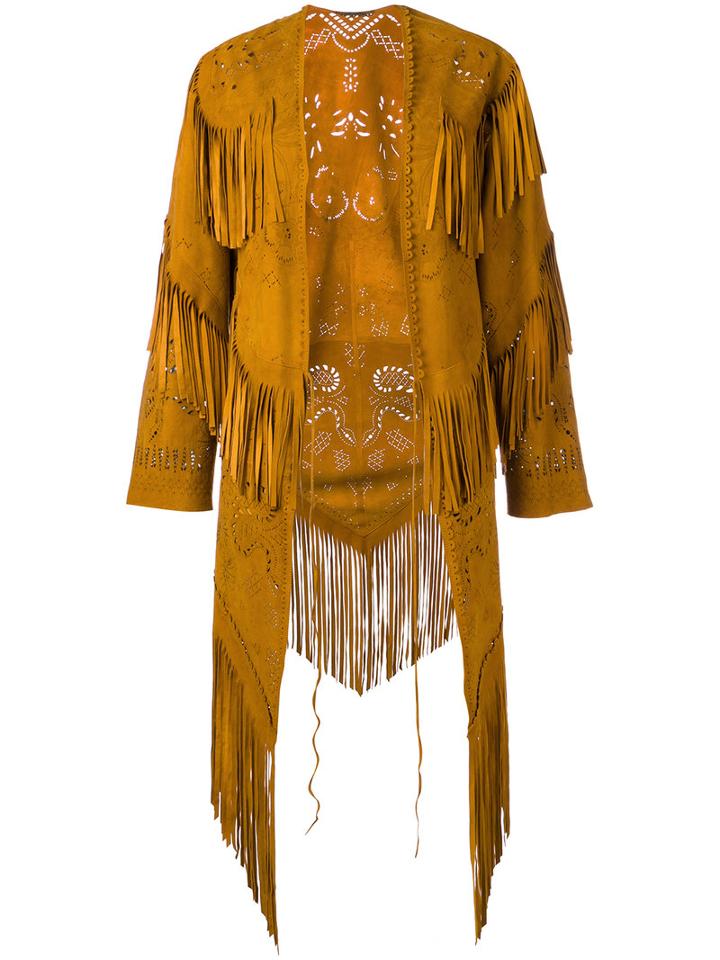 Roberto Cavalli - Fringed Coat - Women - Suede - 40, Brown, Suede
