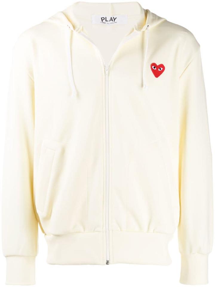 Comme Des Garçons Play Heart Logo Zipped Hoodie - White