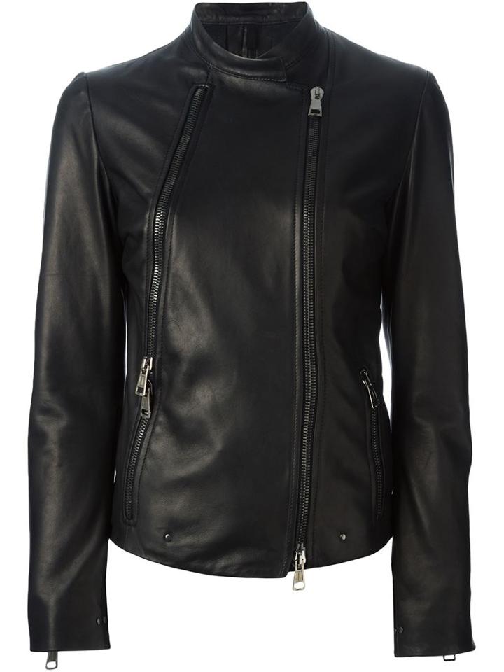 Tom Rebl Leather Jacket, Women's, Size: 44, Black, Leather/acetate/viscose/cotton