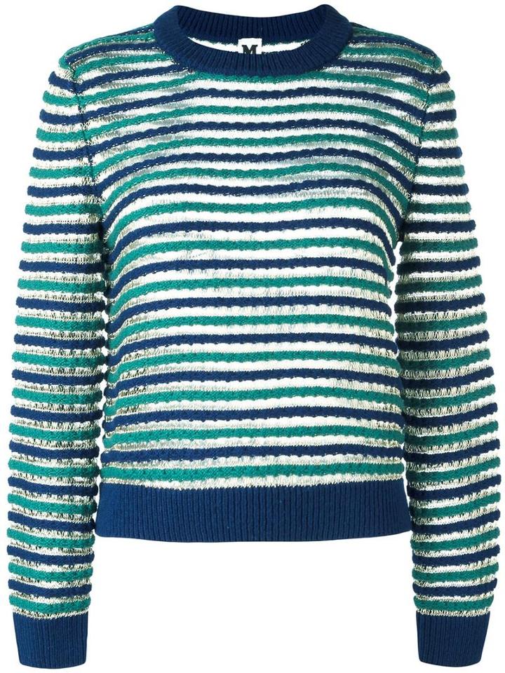 M Missoni Round Neck Striped Jumper, Women's, Size: 40, Blue, Wool/viscose/polyamide/metallic Fibre