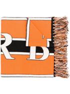 Burberry Black And Orange Logo Knit Cashmere Football Scarf