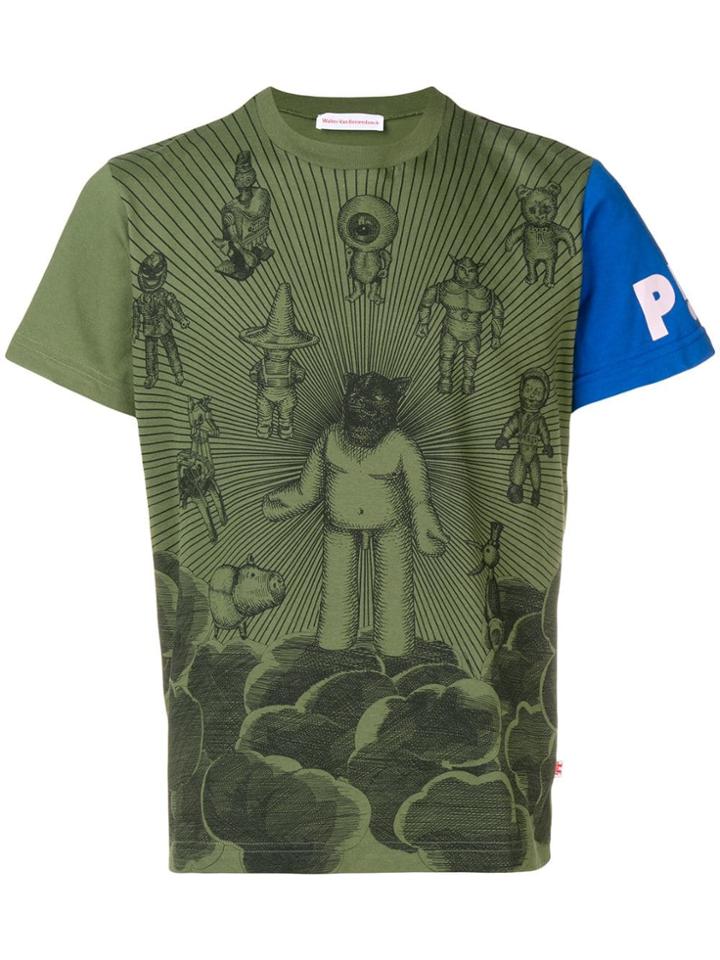 Walter Van Beirendonck Contrast Sleeve Printed T-shirt - Green