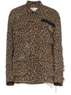 R13 Abu Shredded Leopard Print Cotton Jacket - Brown